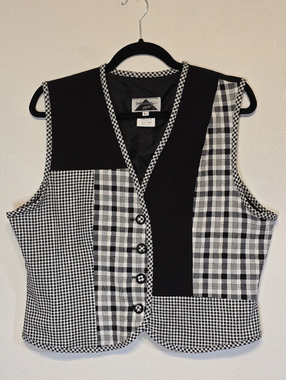 Vintage 90s Lindsey Scott Sport Patchwork Gingham Vest Size Large Made in USA